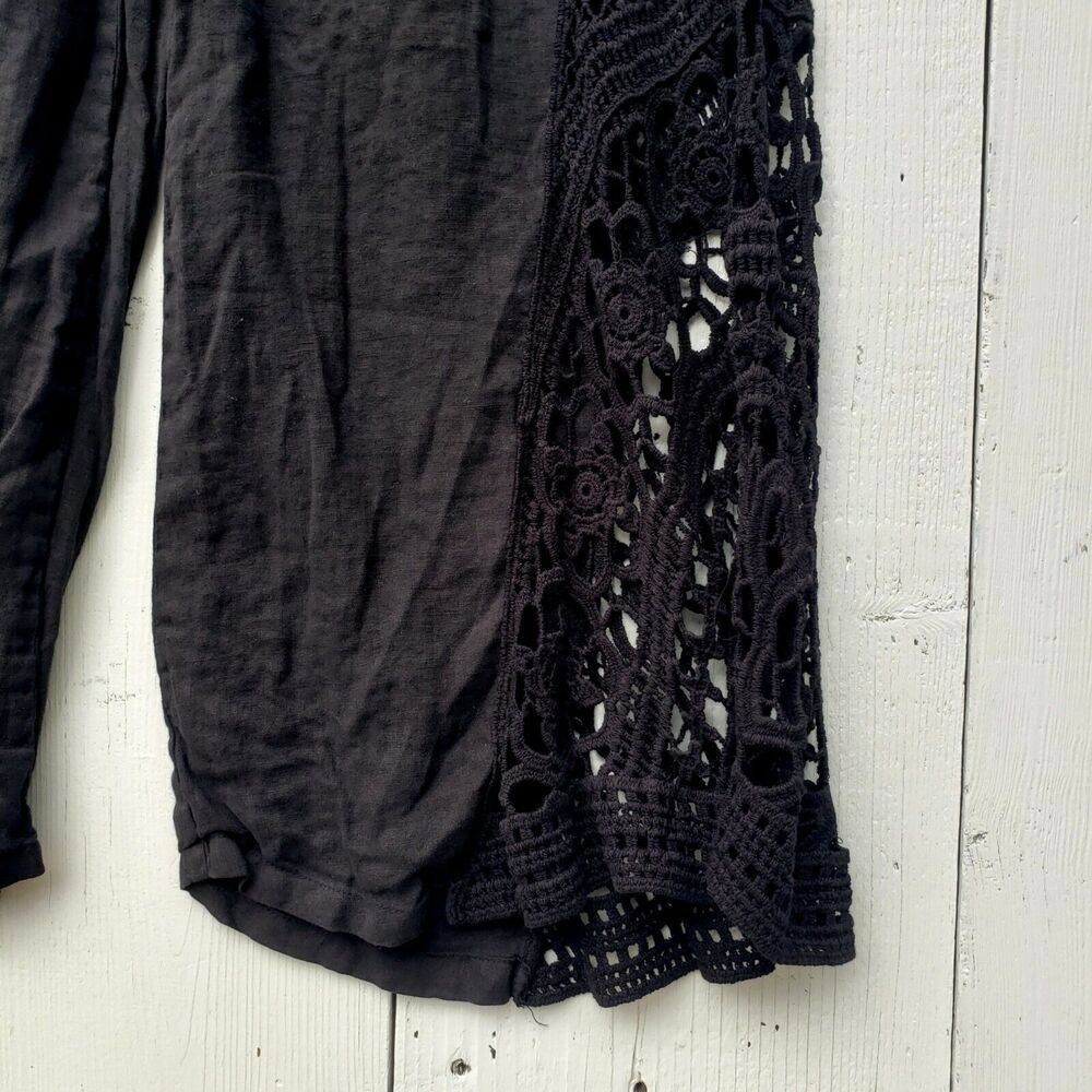 XCVI Ismay Women's Black Crochet LINEN Wide Leg Flowy Waist Pants Sz M - Picture 5 of 11